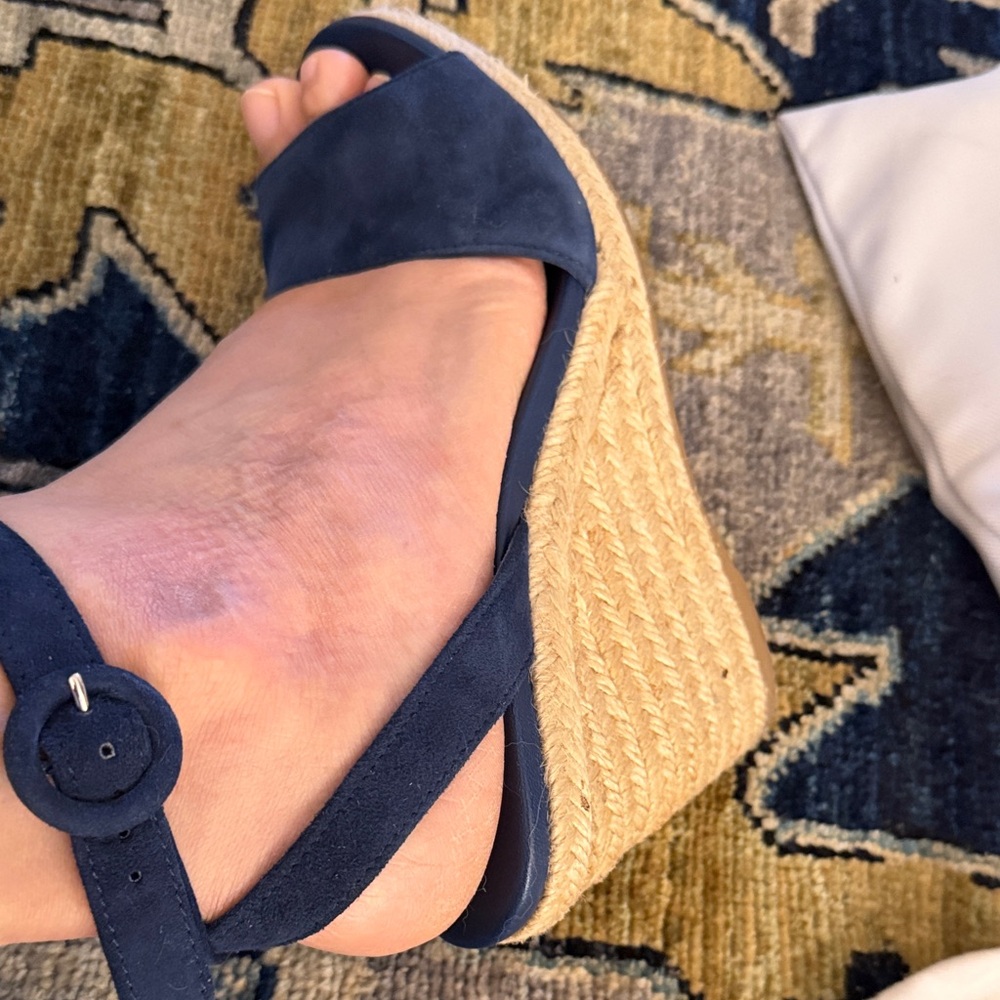 Prada Navy Suede Wedge Sandals